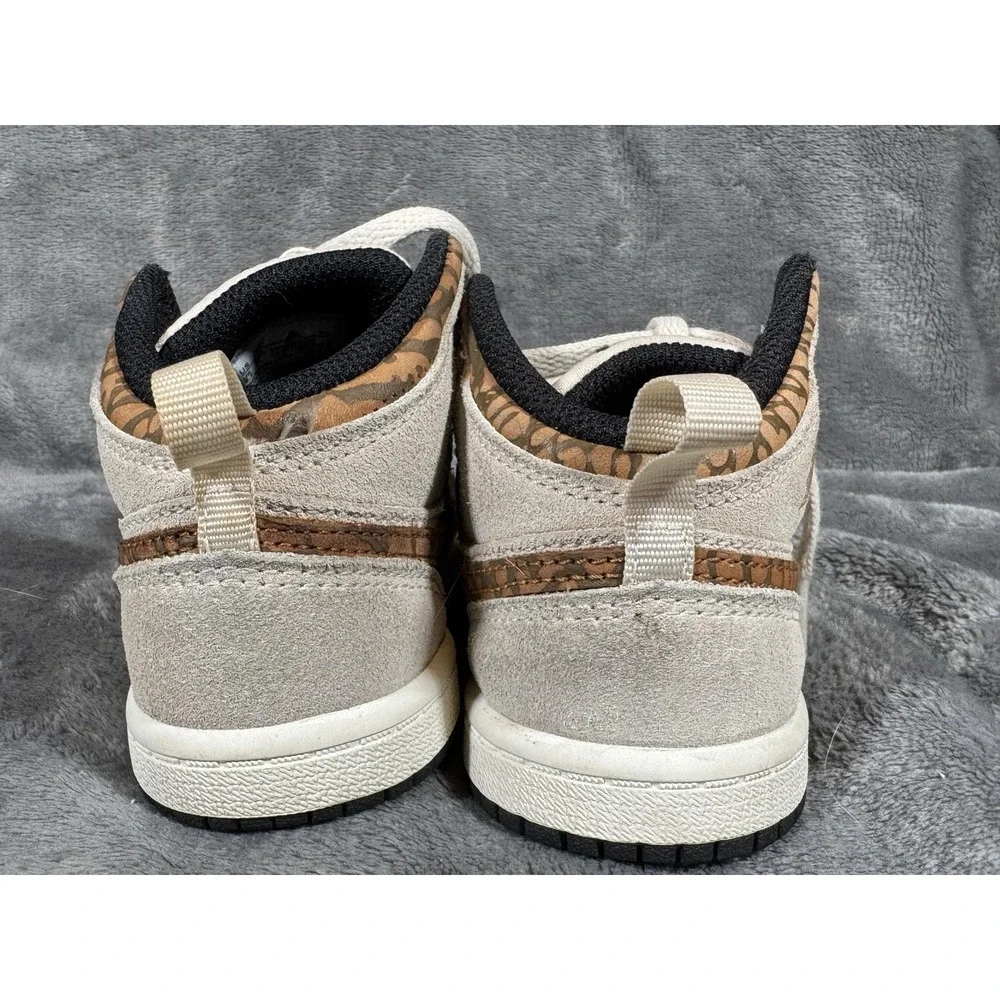 Jordan 1 Mid Shoes Kids Size 9C Beige Suede Animal Print Sneakers DZ5371-102